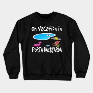 Staycation Pool Backyard Vacation Flamingo Flip-Flops Lounge Crewneck Sweatshirt